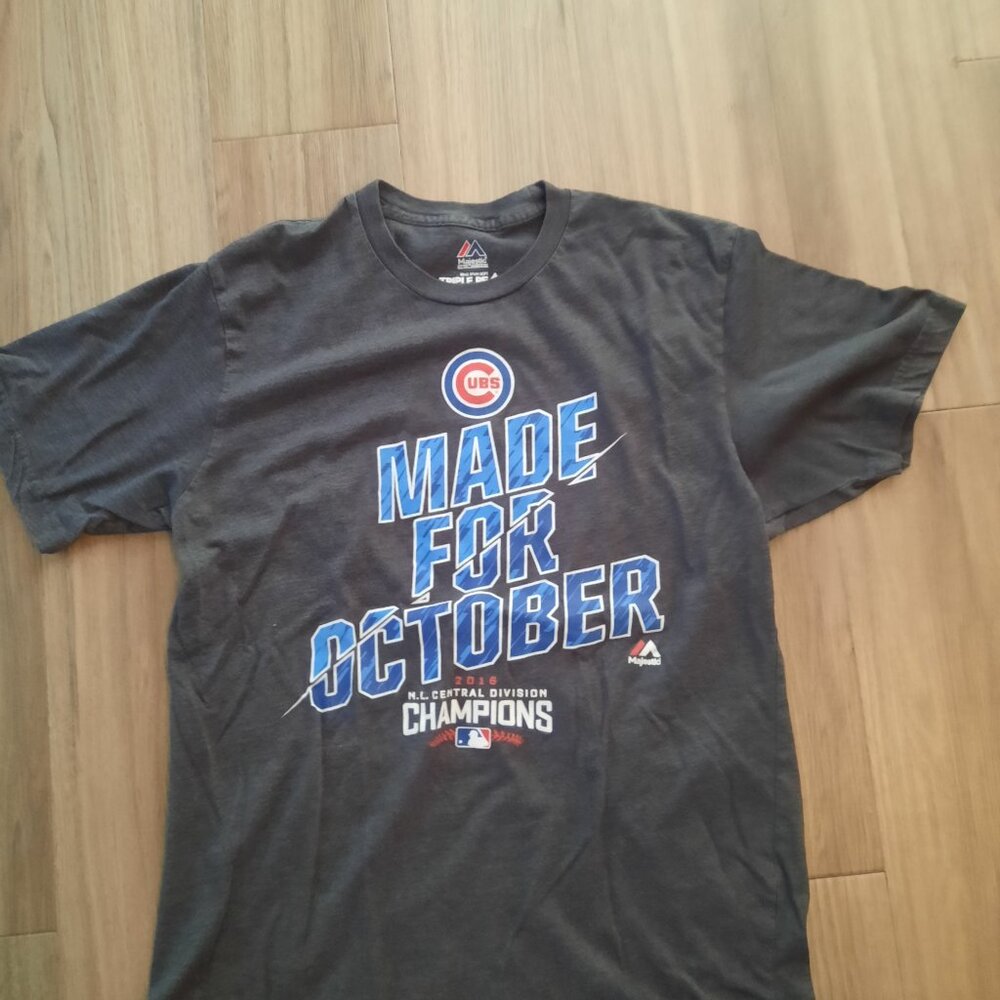 Chicago Cubs Made for October Gray T Shirt; Size L-Free Shipping!